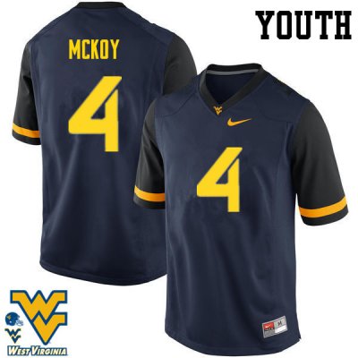 Youth West Virginia Mountaineers NCAA #4 Kennedy McKoy Navy Authentic Nike Stitched College Football Jersey JR15N48KQ